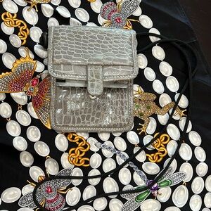 Travelon passport ID neck lanyard in embossed gray croc